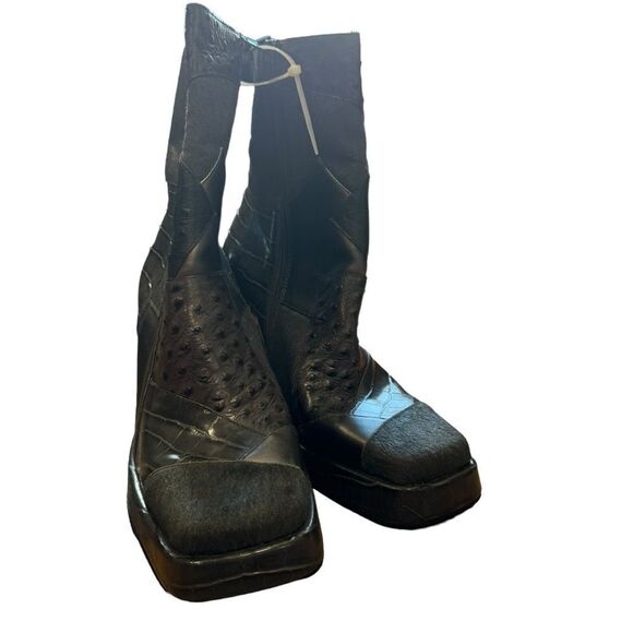 Revolve Jeffrey Campbell Calf Hair Leather Patchwork Maximal Lo Platform Bootie - Picture 9 of 12